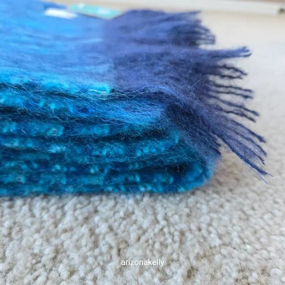 NWT Kid Mohair Scarf Blue Avoca Tweed - Picture 15 of 16